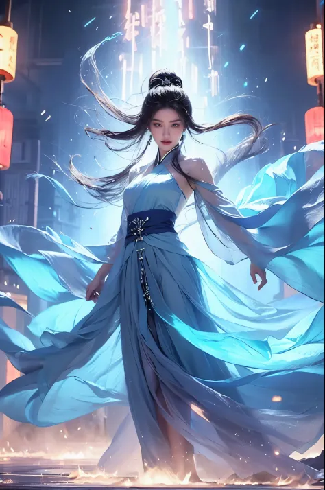 best quality, masterpiece:1.2, 8k, flowing energy, glowing hair, 1girl,elegant, black long hair, floating energy scroll, pink ey...