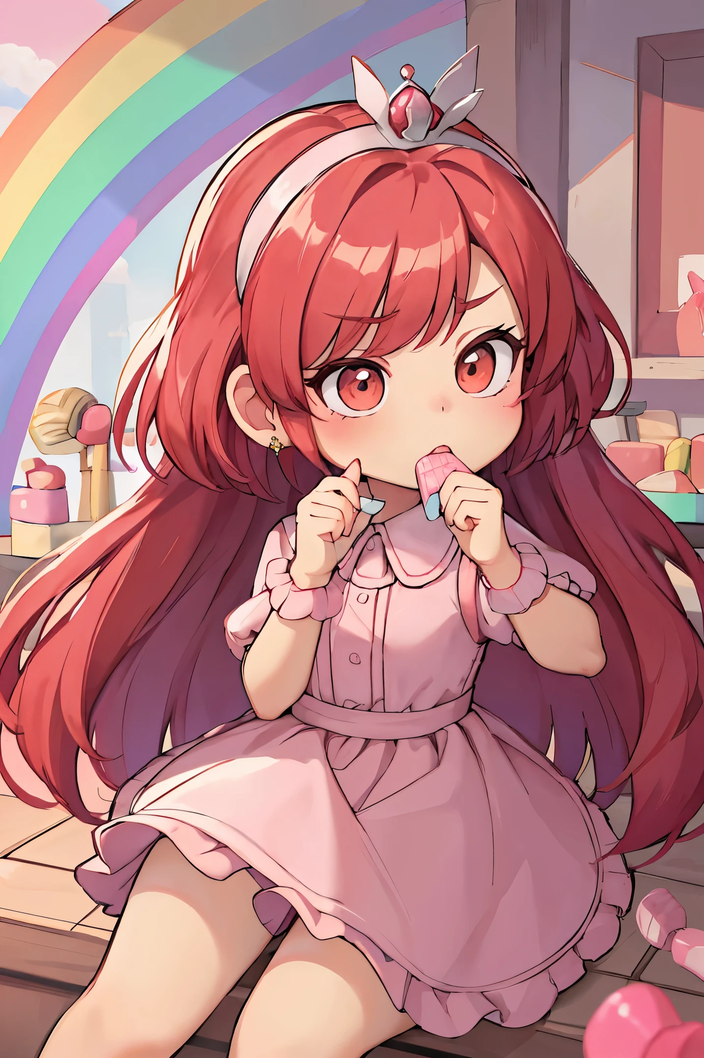 solution (chibi) princess in the rainbow candy store, Highly detailed, high contrast HD masterpiece of the best quality in high resolution