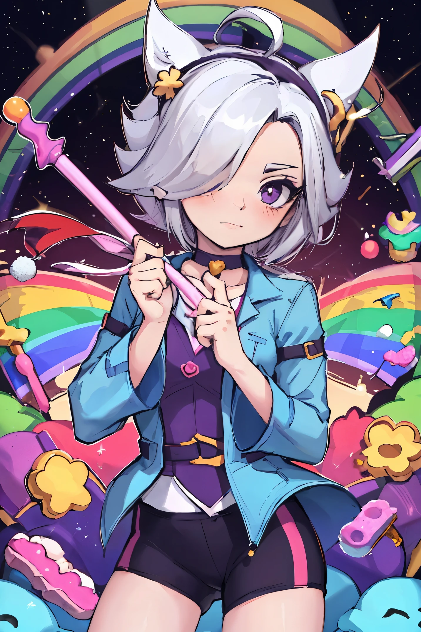 solution (chibi) princess in the rainbow candy store, Highly detailed, high contrast HD masterpiece of the best quality in high resolution