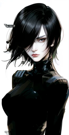 eine Zeichnung einer Frau mit schwarzen Haaren und roten Augen, ein von Aaron Nagel inspiriertes Charakterporträt, tumblr, gotische Kunst, androgyner Vampir, 1 Anime-Goth-Mädchen, attraktiver androgyner Humanoid, sebastian michaelis, schöner weiblicher Androide!, Stilmix von æon flux, jet black haired cyberpunk girl