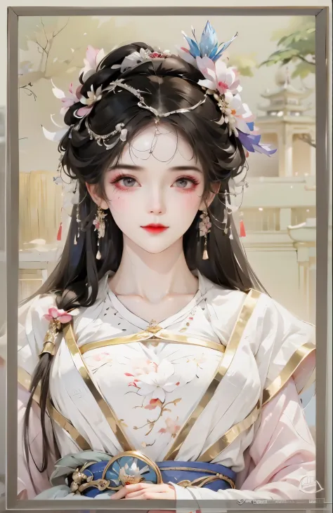 Close-up of a woman wearing a skirt and tiara, palace ， A girl wearing Hanfu, ((beautiful fantasy queen)), beautiful fantasy que...