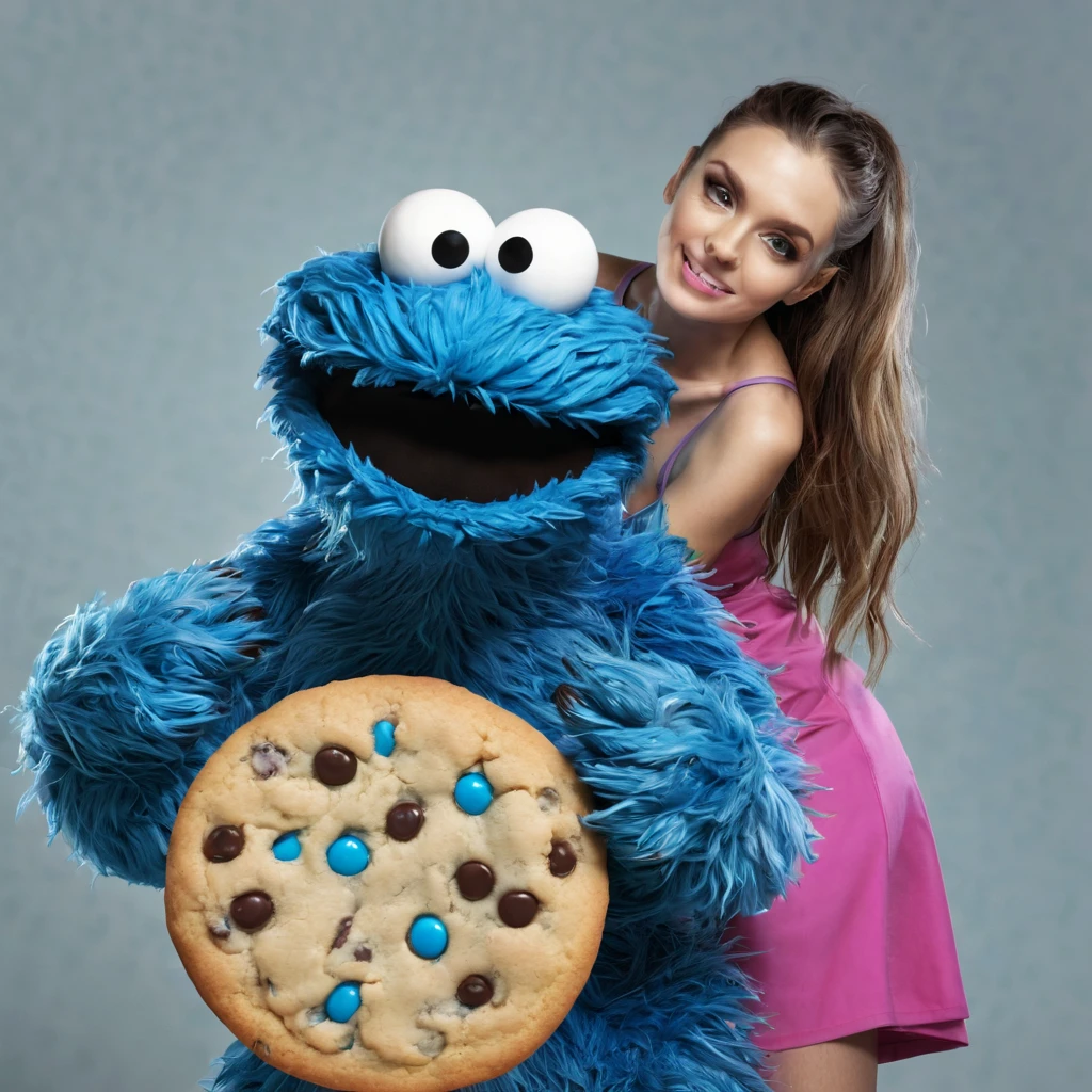 (best quality, highres, ultra-detailed), (realistic:1.37)

Image divided into 8 parts, catalog of different types of "Cookie Monster" next to stunning ponytailed Czech anorexic sexy woman,, (vivid colors), (concept artists), natural lighting