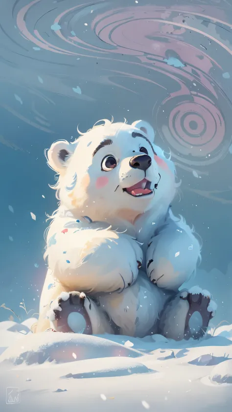 Cute polar bear is tired of playing，It lies on the snow to rest，front view，close up, Pixar style, best quality, stills, very cut...
