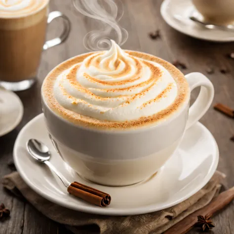 Penka Cappuccino wrote text "Good morning", Photo of vanilla cappuccino with creamy foam, fragrant steam emanates from the cup, creating a cozy atmosphere for a pleasant morning, very detailed, extremely detailed, tasty and appetizing, masterpiece of produ...
