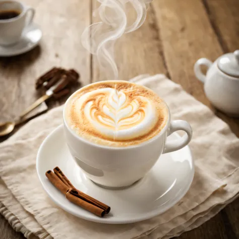 Penka Cappuccino wrote text "Good morning", Photo of vanilla cappuccino with creamy foam, fragrant steam emanates from the cup, creating a cozy atmosphere for a pleasant morning, very detailed, extremely detailed, tasty and appetizing, masterpiece of produ...