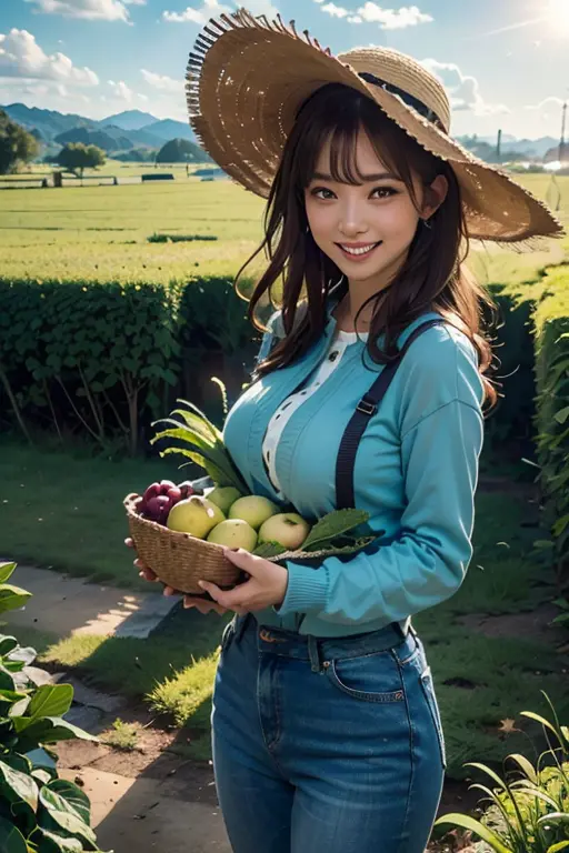(best quality,8k,highres,masterpiece:1.2),stunningly beautiful woman in her 20s,working on a farm,with long sleeves,long pants,(...