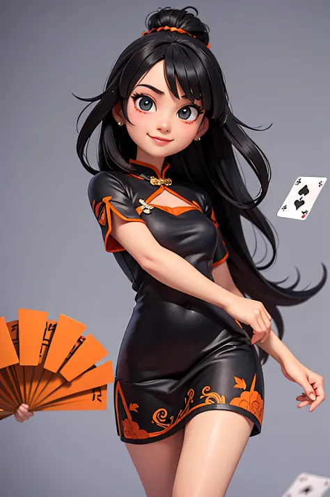 One by one,8k highly detailed, casual games, , 3D art style, Half body photo,Croupier,White background,big eyes,black hair,cute,...