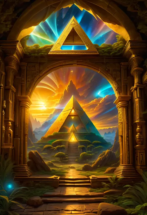 triforce triangulo ,magic golden light，being realistic，arte conceptual，hyper high definition，artantasyart station，Epic scenes，co...