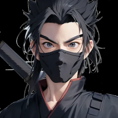 japanese anime，ninja，3d，front，facing the front，carrying a katana，身上穿着ninja服饰，pose forward，face mask，complete head