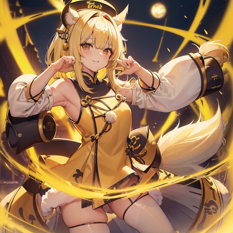 yellow hair,furry ears,girl,((首の周りのfluffyトゲトゲ:1.5)),big tail,Yellow hairs,change,young,sexy,small breasts,slender,Plump,plump,cool,fluffy,light brown clothes, brown clothes