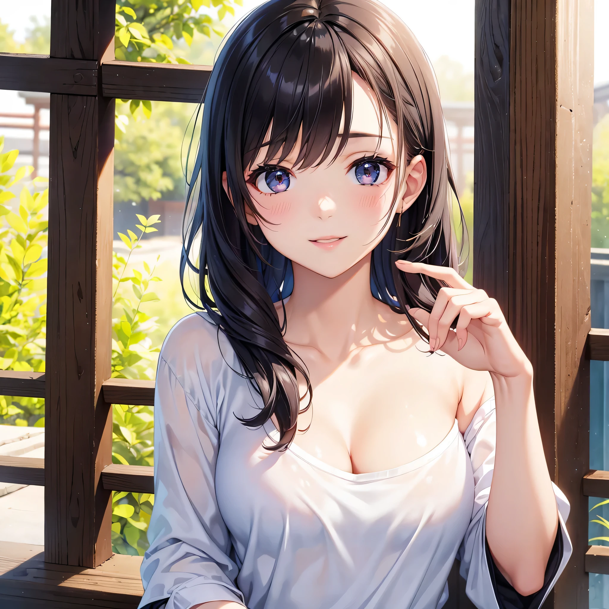 Anime girl with long black hair and blue eyes posing for a picture - SeaArt  AI