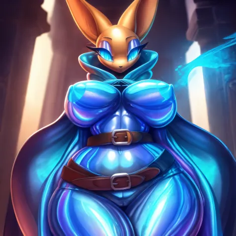 (best quality,4k,8k,highres,masterpiece:1.2),ultra-detail,very massive breasts,very thicc,furry,solo,deep iridescent slime girl,deep iridescent slime body,huge furry ears,long slimy tail,iridescent cloak, iridescent shirt, iridescent hood,belt with pouch, ...