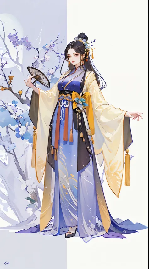 wearing Chinese Traditional dress、Alafid woman holding fan, palace ， A girl wearing Hanfu, Inspired by Lan Ying, flowing magic r...