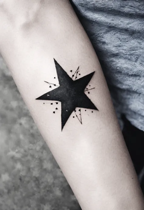 A little elbow tattoo, black, star shape, abstract, represented by the  lyrics - SeaArt AI