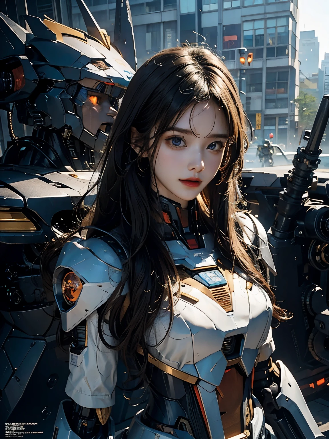 rough skin, Super detailed, advanced details, high quality, 最high quality, High resolution, 1080P, hard disk, beautiful,(gundam),beautifulサイボーグの女性,Mecha cyborg girl,battle mode,Mecha body girl,彼女は未来的なgundamメカを身に着けています,full body shot