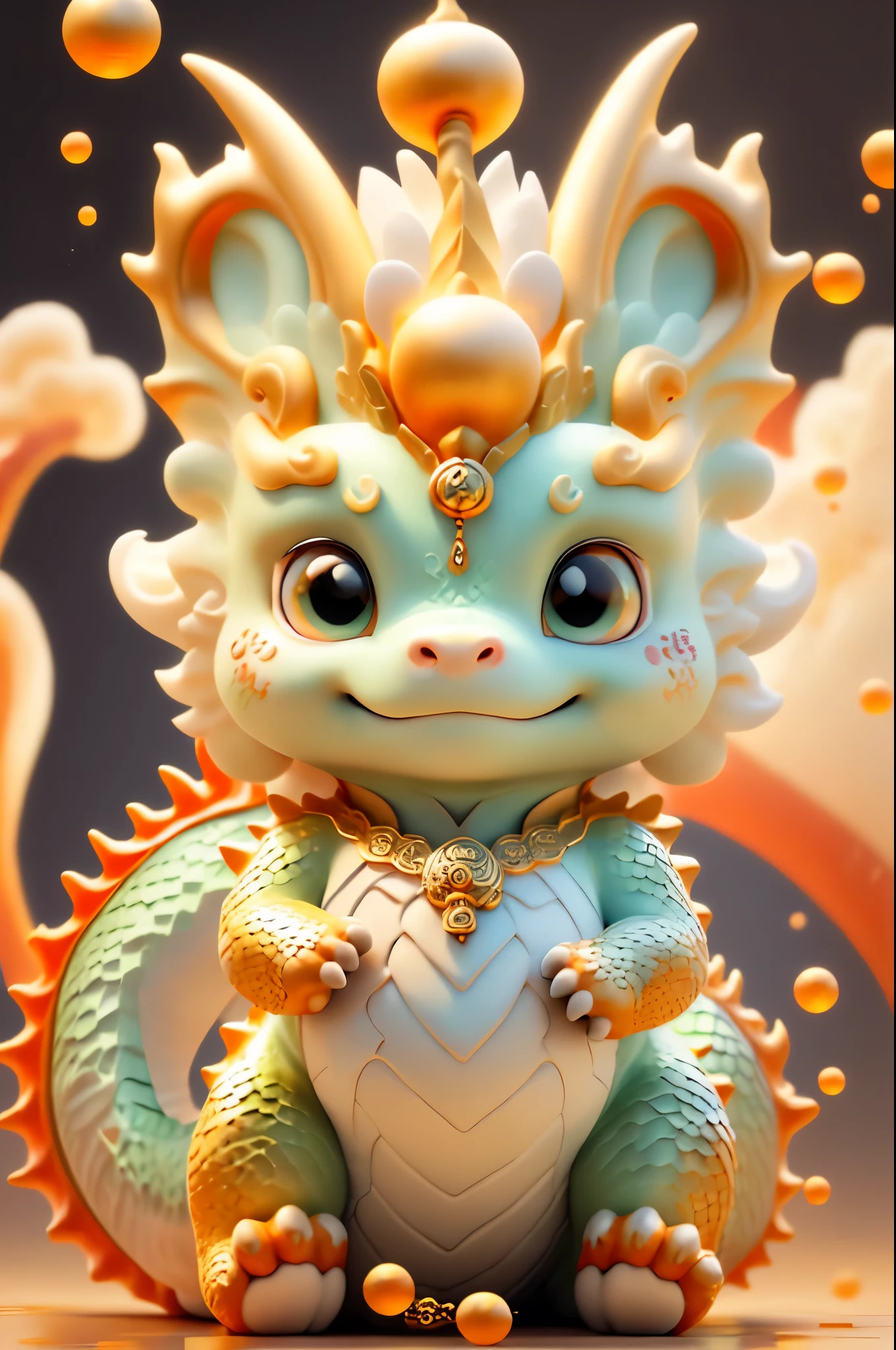 Dragão chinês，O fundo é casual，A qualidade da imagem é delicada，k hd，Expressão muito amigável，bebê dragão de água