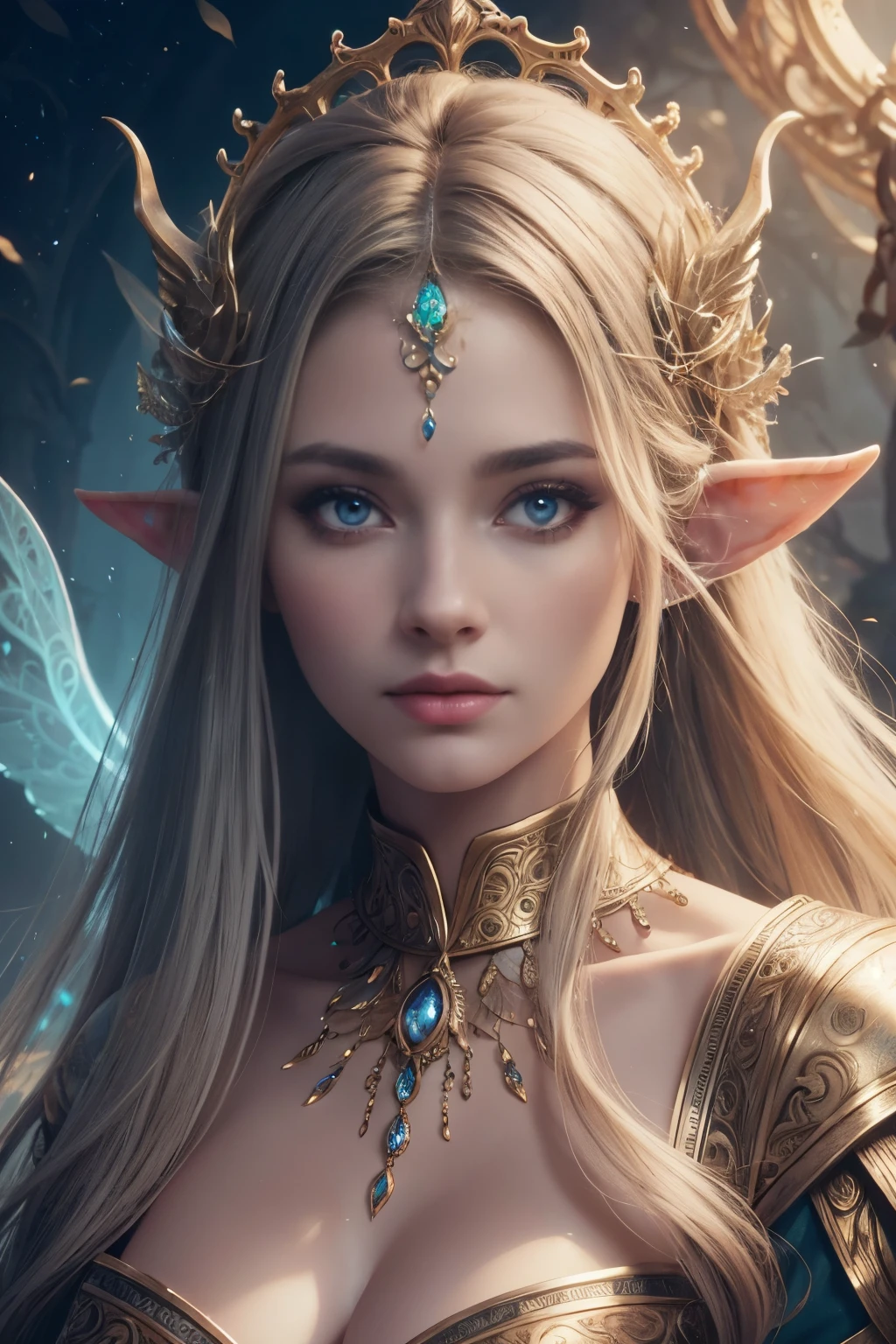 (Best quality, 4k, High-resolution, Masterpiece:1.2), Ultra-detailed, Realistic, Radiant lighting, Epoch Elves, Portraits, Fantastical colors, Fine art, Ethereal beings, Dreamlike, Whimsical creatures, Detailed facial features, Glowing eyes, Elven beauties, Ethereal glow, Mythical creatures, Harmonious composition, Dazzling colors, Stunning visual effects, Otherworldly appearance, Mesmerizing artistry, 