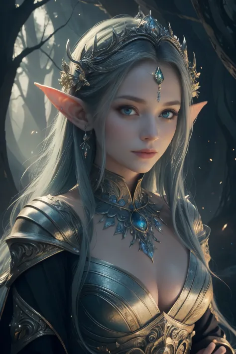 (Best quality, 4k, High-resolution, Masterpiece:1.2), Ultra-detailed, Realistic, Radiant lighting, Epoch Elves, Portraits, Fantastical colors, Fine art, Ethereal beings, Dreamlike, Whimsical creatures, Detailed facial features, Glowing eyes, Elven beauties...