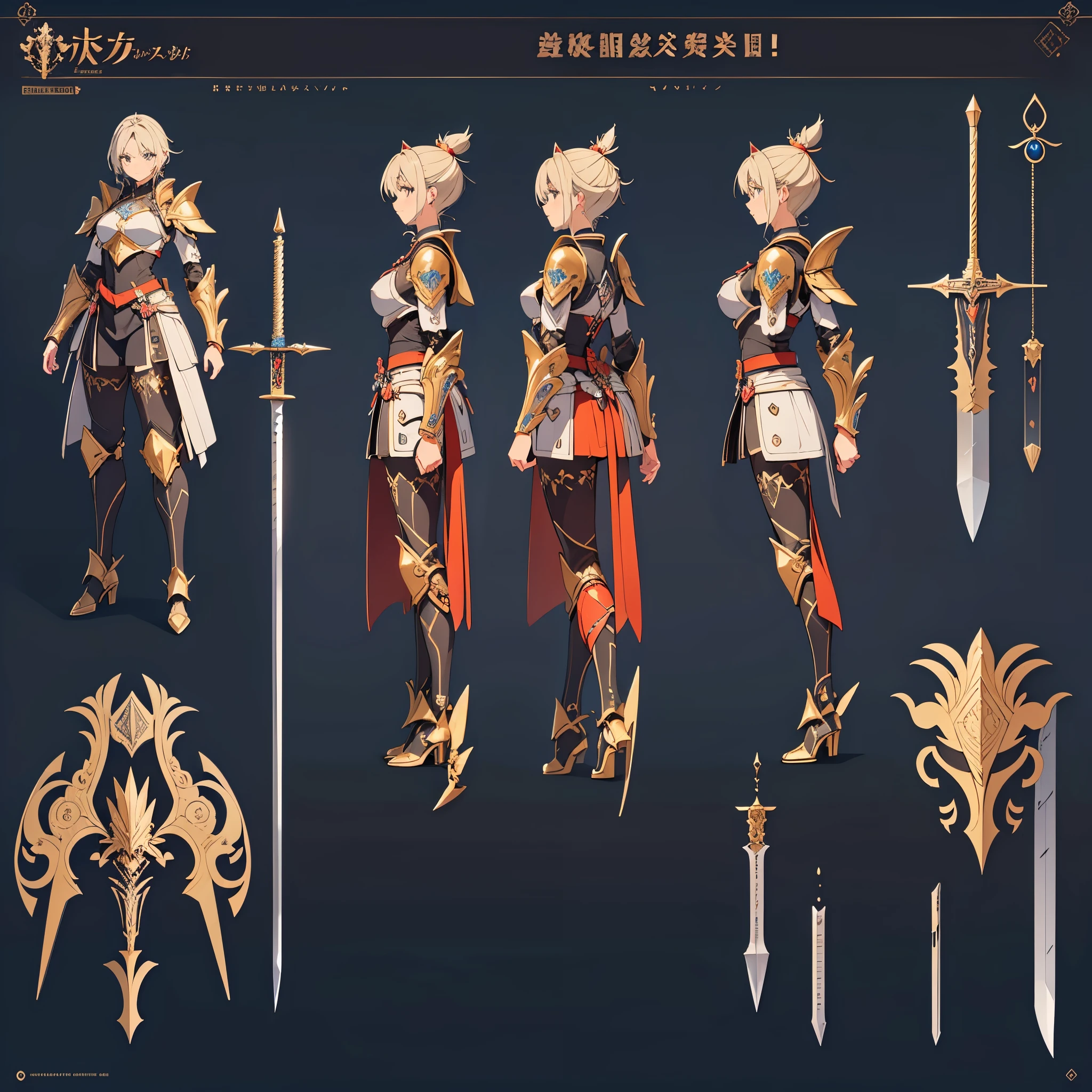 (Design sheet:1.3), (multi-angle and detailed view:1.3), ((masterpiece, best quality)), (unity 8k wallpaper), (absurdres, ultra highres, ultra detailed:1.5), extremely detailed CG, super fine illustration,man in armor,silver armor,sword seen from the side,high quality CG, ((fantasy game weapon-details screen style)) ((Setting picture)) ((weapon-jet black sword)), contains some explanatory text, high quality CG(Design sheet:1.3), (multi-angle and detailed view:1.3),