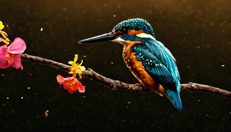 feels，See deeply， A brightly colored kingfisher stands on a branch covered with flowers ,灵feels来自国家地理杂志 ，actual ，灵feels来自国家地理杂志，...