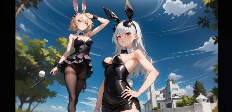 anime characters dressed in bunny ears and black dress posing for a picture, bunny girl, characters from azur lane, from the azur lane videogame, azur lane style, fine details. girls frontline, girls frontline style, from girls frontline, ecchi anime style...