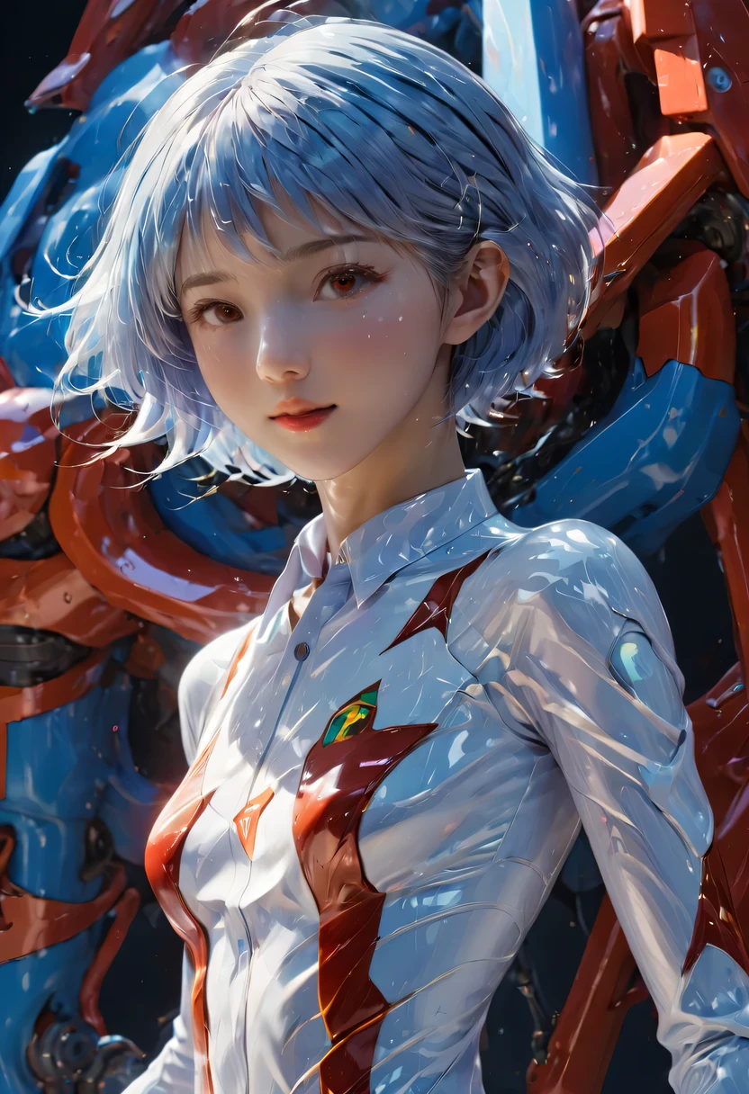 A close up of a woman in a futuristic suit with a giant robot behind her -  SeaArt AI