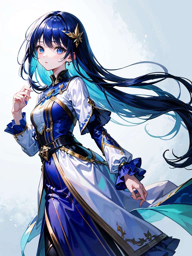 （（（masterpiece、Highest image quality、highest quality、highly detailed unity 8ｋwallpaper）））、（（Illustration of one girl））、（（（beautiful girl）））、blue hair、white clothes