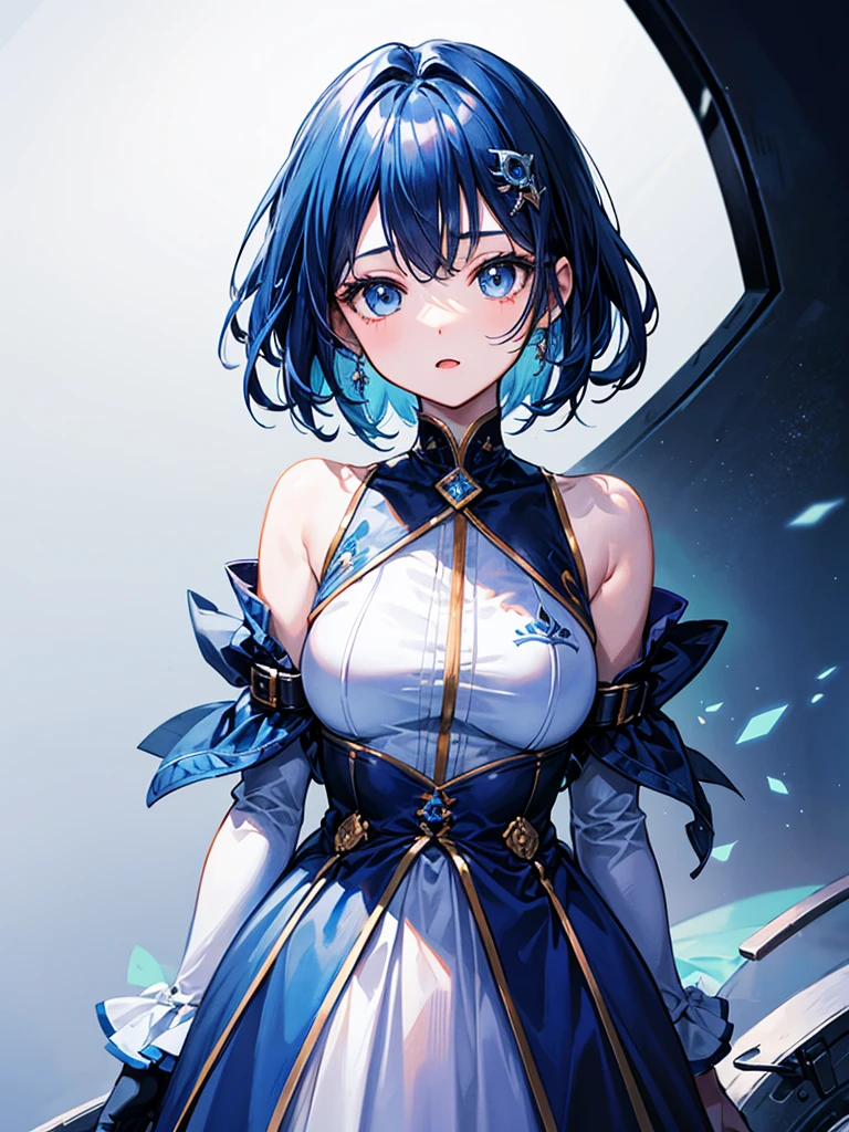 （（（masterpiece、Highest image quality、highest quality、highly detailed unity 8ｋwallpaper）））、（（Illustration of one girl））、（（（beautiful girl）））、blue hair、white clothes