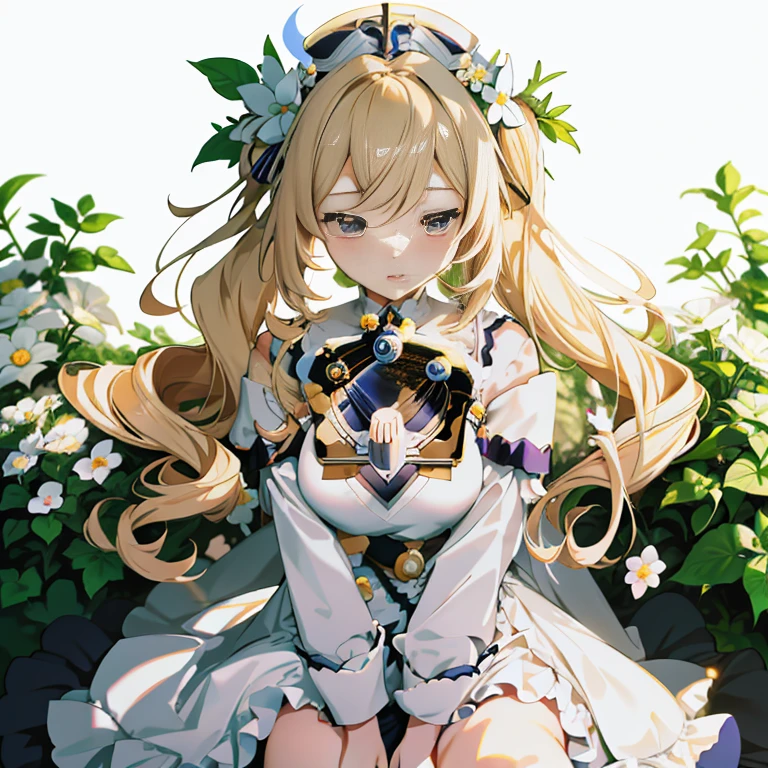 anime girl with long blonde hair and flower crown sitting in a garden, loli in dress, cute anime waifu in a nice dress, anime visual of a cute girl, violet evergarden, anime goddess, anime best girl, lolish, official art, blonde anime girl with long hair, official artwork, blonde - haired princess, marisa kirisame, beautiful anime girl