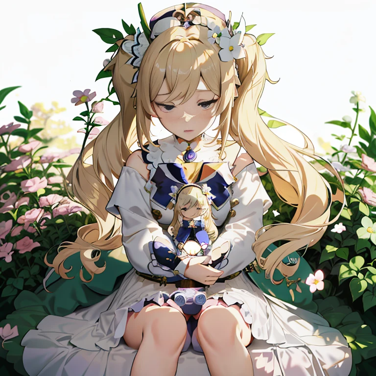 anime girl with long blonde hair and flower crown sitting in a garden, loli in dress, cute anime waifu in a nice dress, anime visual of a cute girl, violet evergarden, anime goddess, anime best girl, lolish, official art, blonde anime girl with long hair, official artwork, blonde - haired princess, marisa kirisame, beautiful anime girl