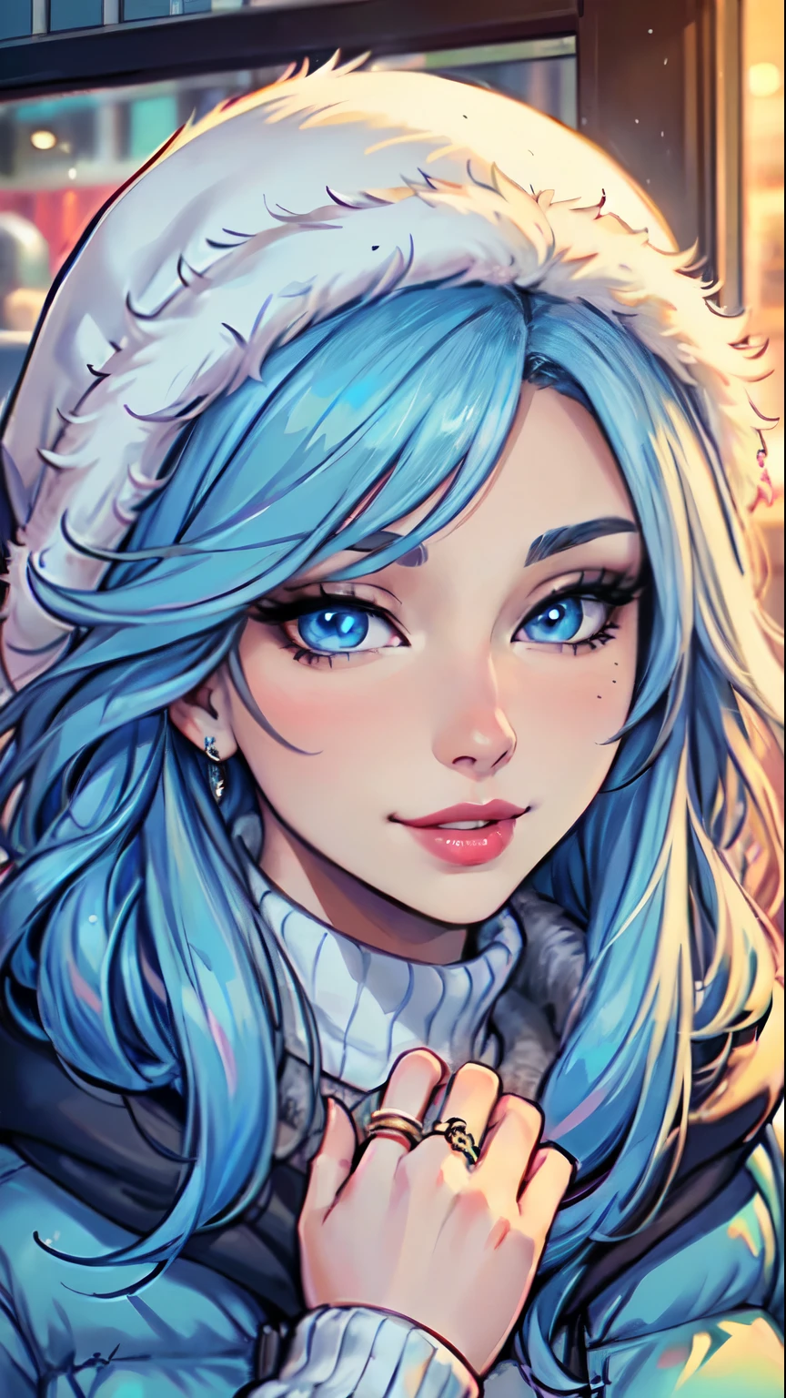 Anime girl with blue hair and a white hat - SeaArt AI