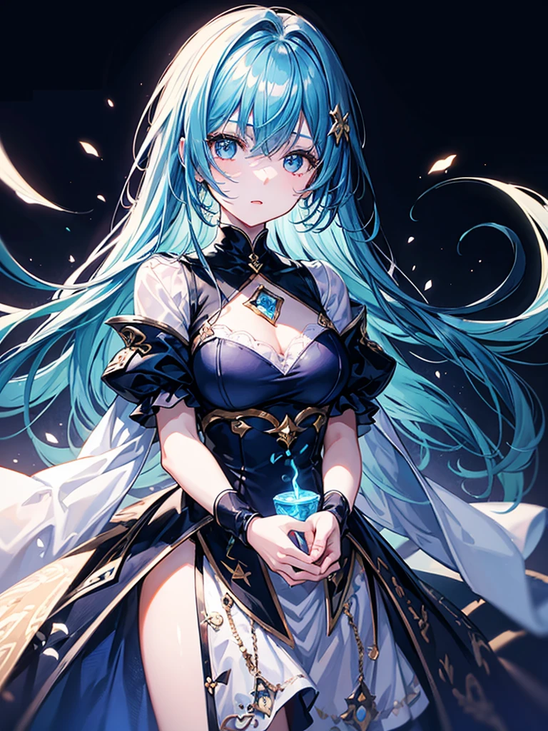 （（（masterpiece、Highest image quality、highest quality、highly detailed unity 8ｋwallpaper）））、（（Illustration of one girl））、（（（beautiful girl）））、blue hair、white clothes