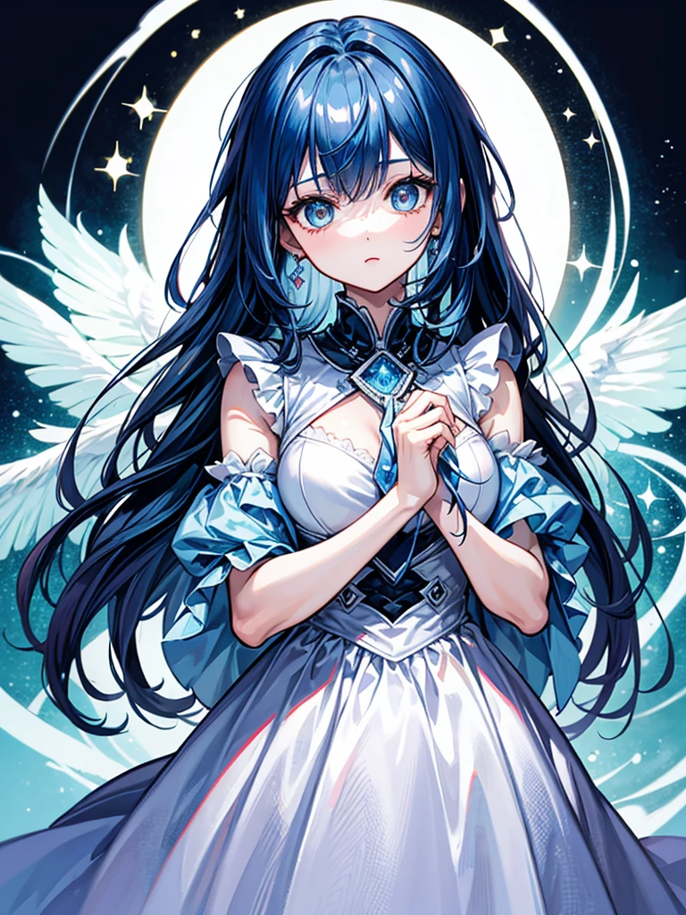 （（（masterpiece、Highest image quality、highest quality、highly detailed unity 8ｋwallpaper）））、（（Illustration of one girl））、（（（beautiful girl）））、blue hair、white clothes