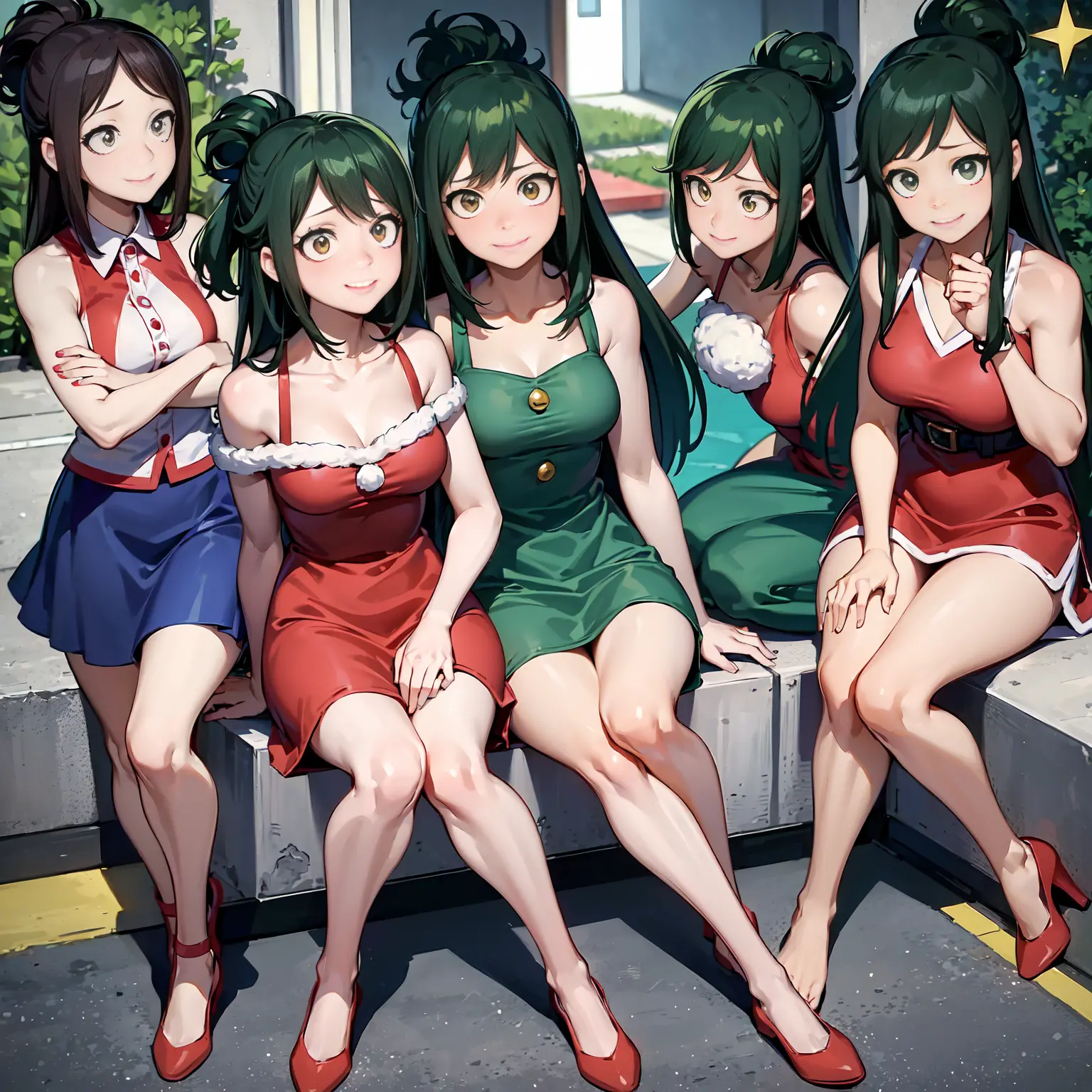 inko midoriya,my hero academia,inko midoriya,my hero academia,(christmas style dress),(short dress),(shoulders showing),(red dre...