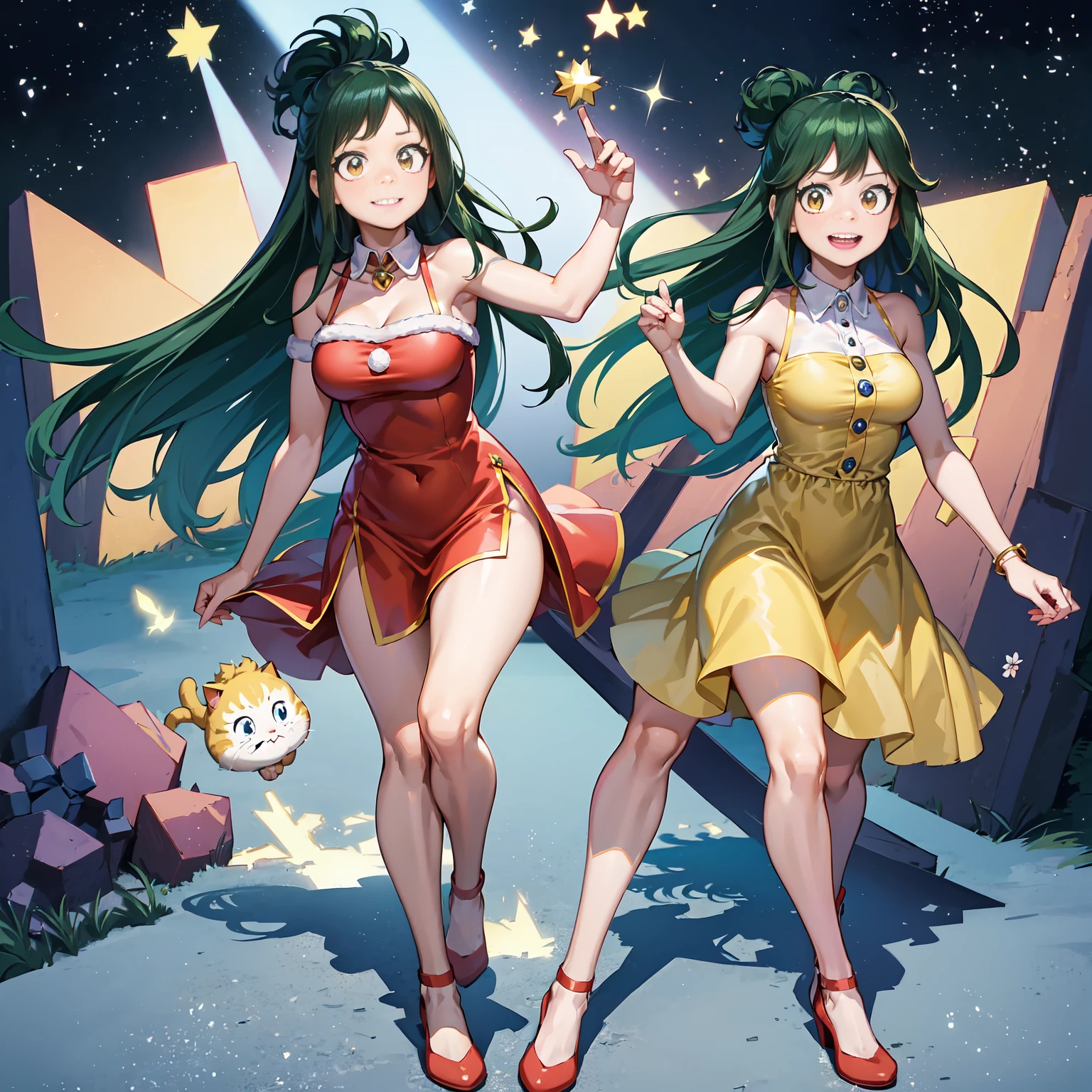 Inko midoriya,my hero academia,inko midoriya,my hero academia,(Christmas style dress),(short dress),(shoulders showing),(red dress),(sexy dress),(Anime girl),(beautiful girl), (full body),(Divine beauty),(yellow eyes),(Cat pupils),(smiling with red rest),(Correction of errors in the eyes),(correction of the nose),(correction of errors in the mouth) ,(Higher image resolution),(image improvement)(1anime),(1 branch),