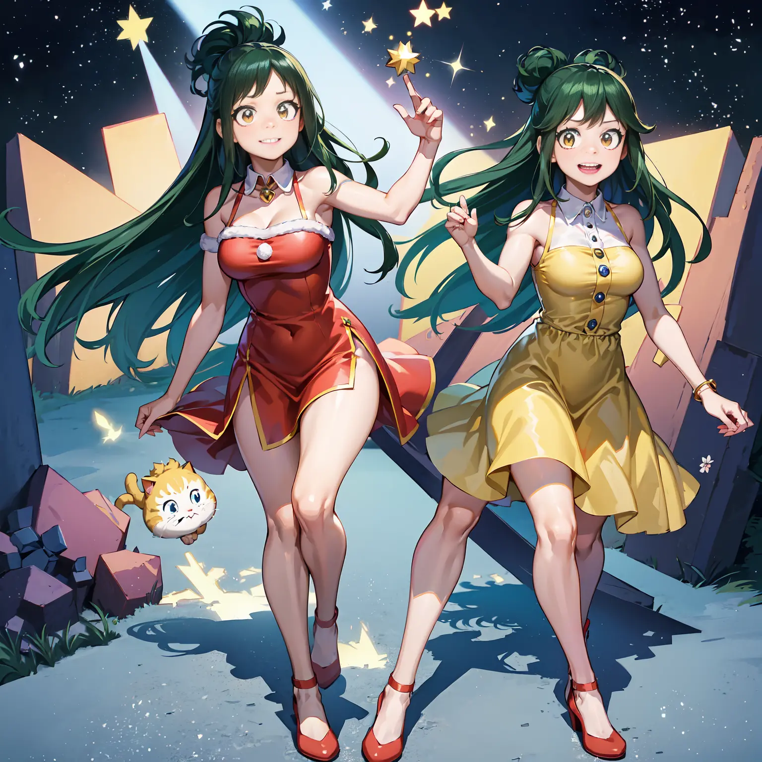 inko midoriya,my hero academia,inko midoriya,my hero academia,(christmas style dress),(short dress),(shoulders showing),(red dre...