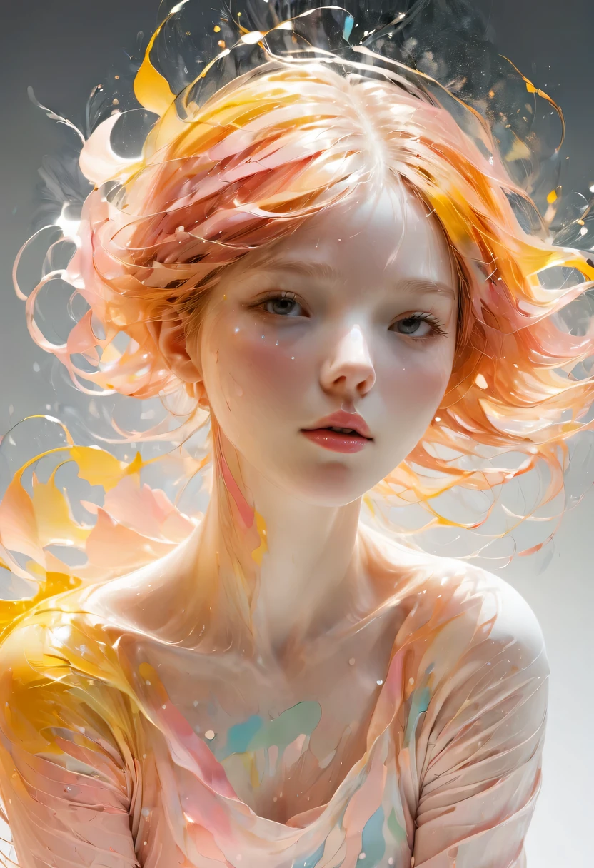 Mulheres e Agnes Cecile, design luminoso, cores pastel, gotas de tinta, luzes de outono