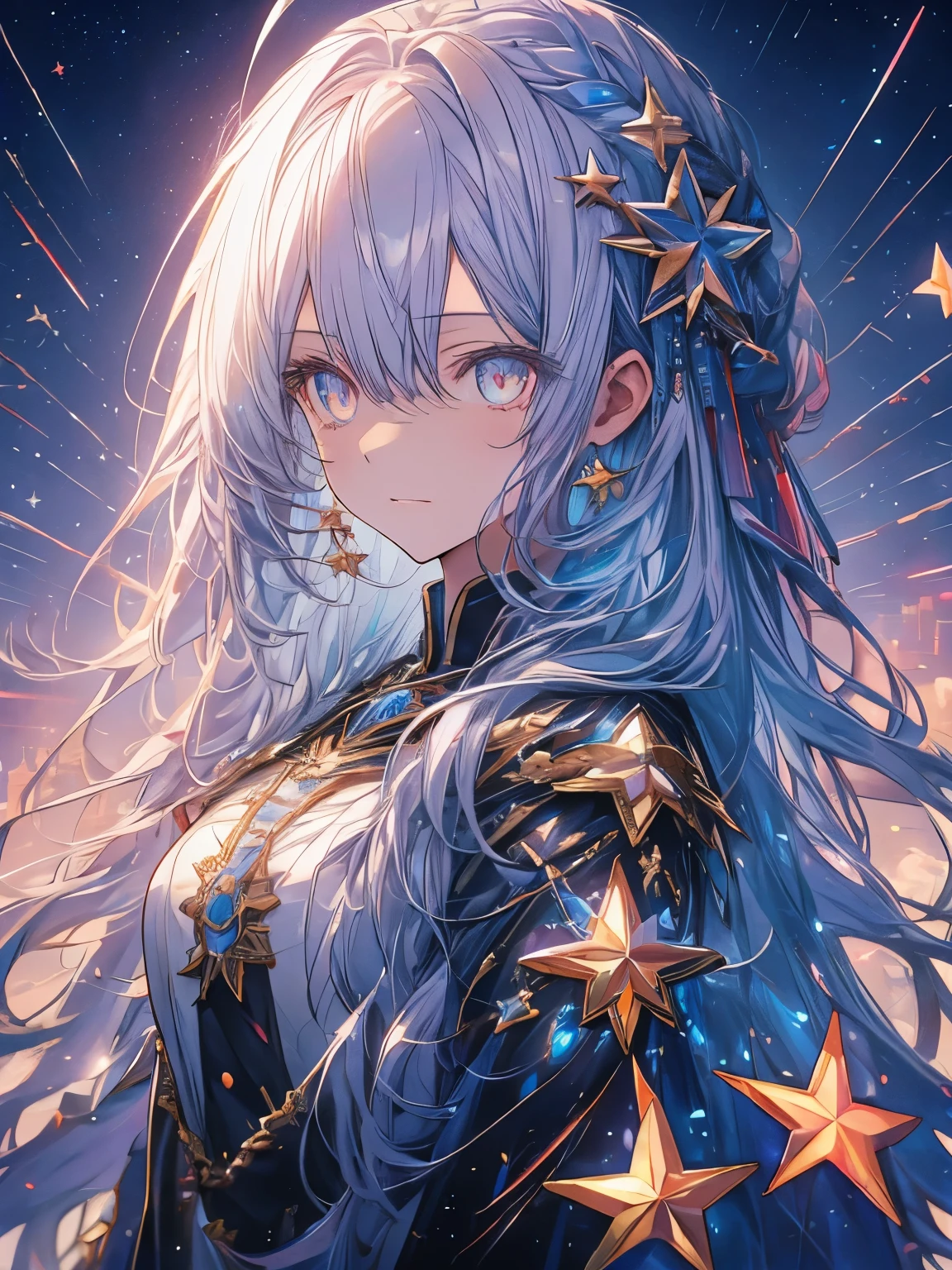 Olhos como o céu estrelado, parece ainda mais bonito que imortal, ahoge, Cabelo, pupila em forma de estrela, olhos âmbar, Alto detalhe, anime, ブラウンのCabelo, long Cabelo、rindo