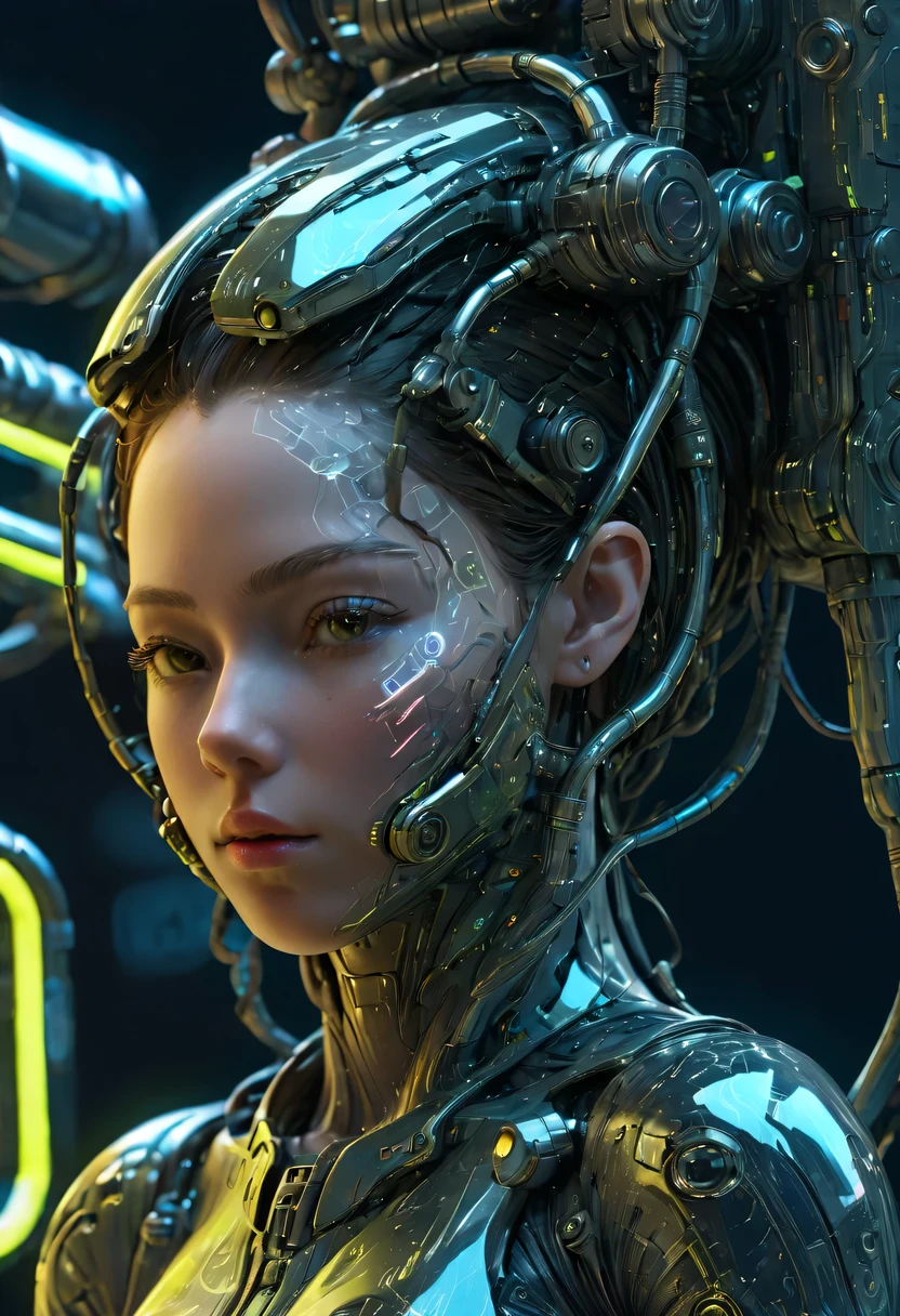 صورة تفاصيل Cyberpunk (بنت), ملابس عاكسة للنيون في المستقبل, الخيال العلمي, جزء, إسماعيل إينوجورون بيبينج هانز توماس جريج روتكوسكي الرسوم التوضيحية：ألكسندر بيروماريس نيكروني ماجيت, وجه مثالي,  ((وشم)), , بشرة غير لامعة, المسام, تجعد, تفصيل دقيق للغاية, سريالية,, إضاءة مزاجية, الفائز بجائزة هاسيلبلاد, إضاءة منتشرة ناعمة,  قهقه,, جانب الآلة, تفاصيل مذهلة, ظلال واقعية, معقد, رائع,