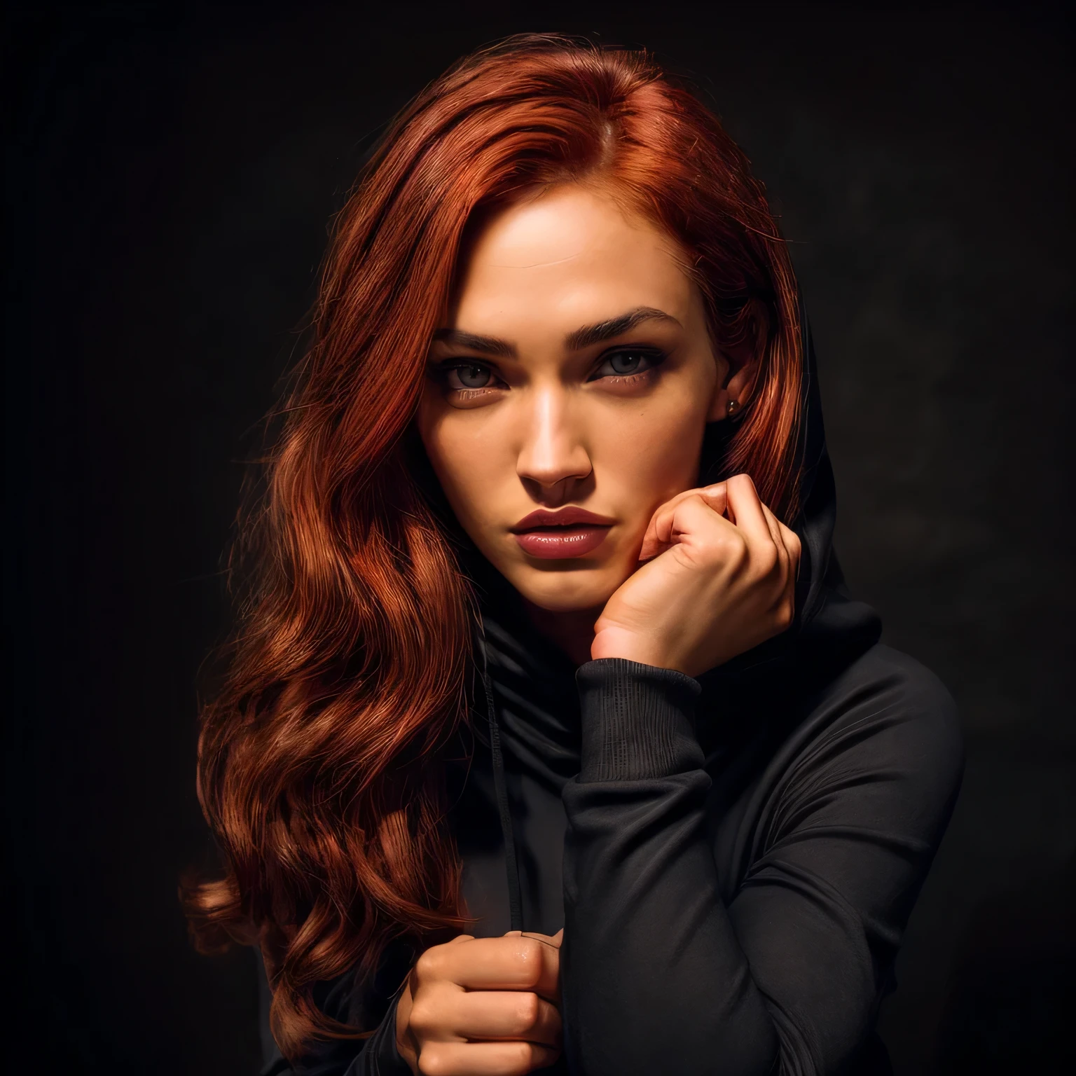 A close up of a woman with red hair posing for a picture - SeaArt AI