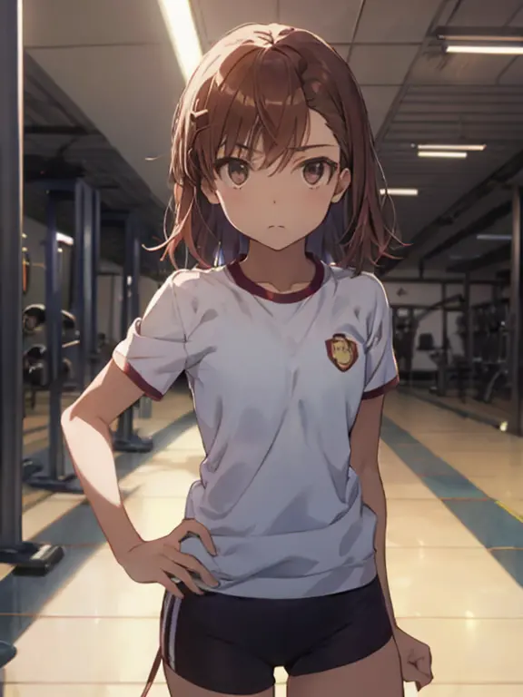 una obra maestra, 4k, la mejor calidad, misaka_mikoto　cinta de, deportes bien, latex cortos, are standing, brazos cruzados,、cool...