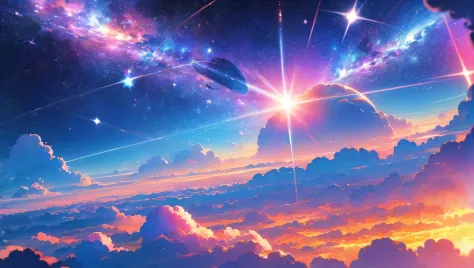 beautiful space planets galaxies, wallpaper, stars, romantic and nostalgic anime pink and blue