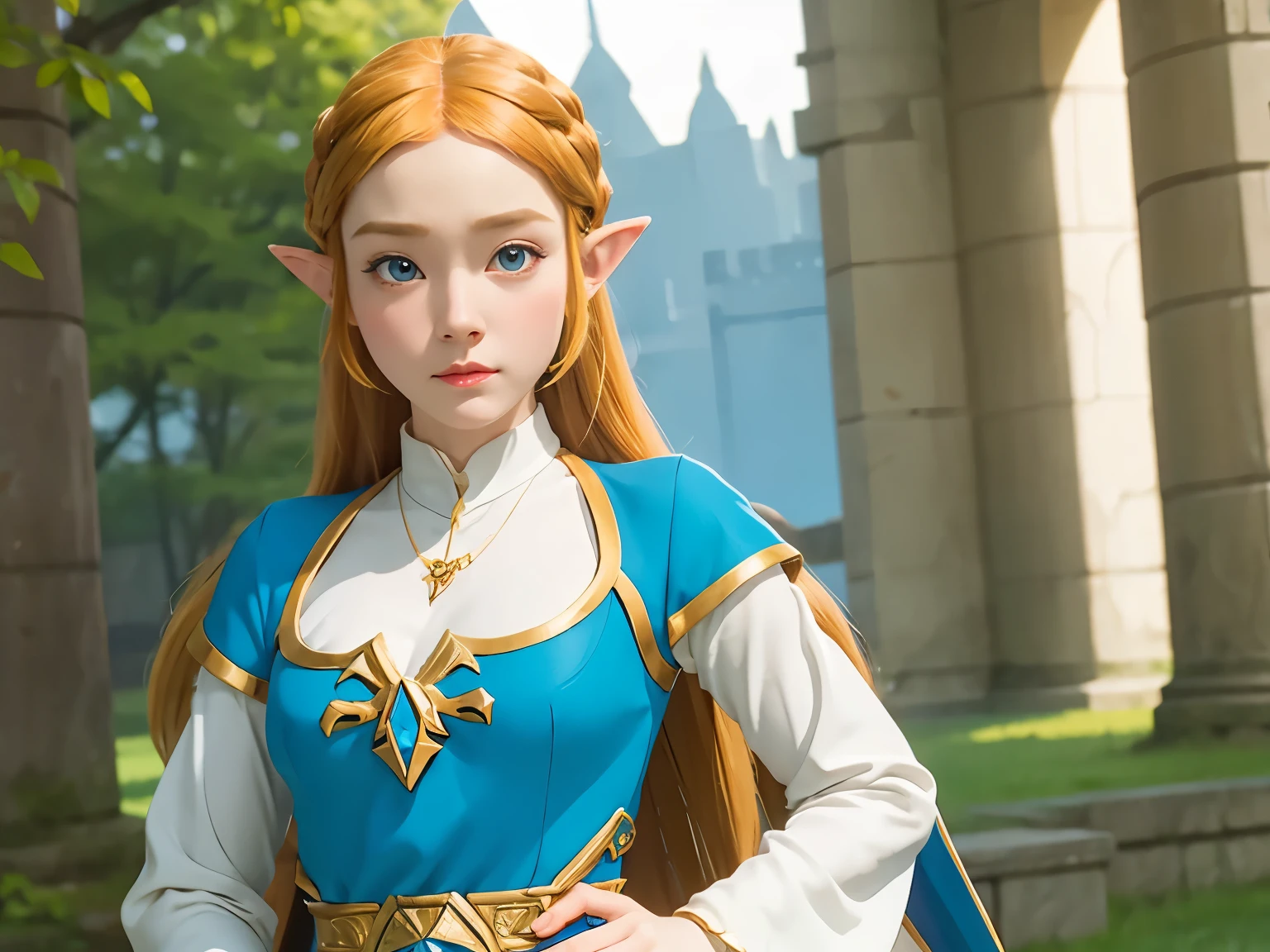 Zelda\(Prinzessin\), Prinzessin Zelda , 1 Mädchen, Allein, blasse Haut, Meisterstück, Niedlich, enface, kaukasisch, Stehende Pose
