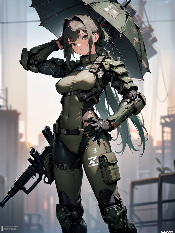 美麗的 2 female in a green uniform holding a gun, 破爛的軍用裝備, 機械化女兵, 超大機械外骨骼手臂和腿, 靈感來自士郎道地, 機甲少女, 機械化女武神, 庫沙特·肯茲, 步兵女孩, 只是皮膚, 運動健美的身材, 出汗的皮膚, 光著身子, 迷彩图案, 美麗的 Face, 柴油龐克主題, 辛烷渲染, 數位藝術, 極致細節, 8K, 超高畫質, 拋光的, 美麗的, 超詳細的, 錯綜複雜, 精心製作的, 細緻, 逼真的, 銳利的焦點, 角色設計, 虛幻引擎, 3D 渲染, 體積照明, 步槍動作, 光滑, 數位插圖, 姿勢, Suggestive 姿勢, 下流, 全身照, 裸, 裸體, 裸露的乳房, 解剖學正確 💖❤💕💋