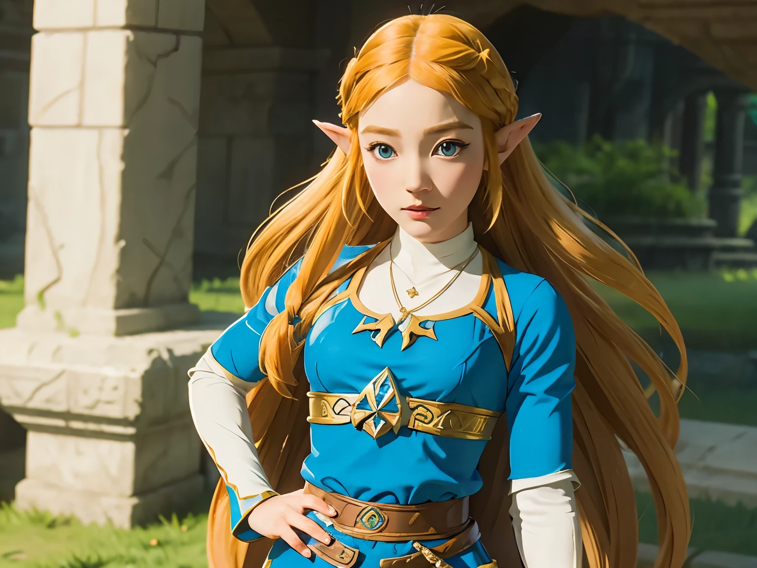 Zelda\(princess\), Princess Zelda , 1 garota, Sozinho, pele pálida, obra-prima, bonitinho, enface, caucasiano,  the legend of Zelda clothes
