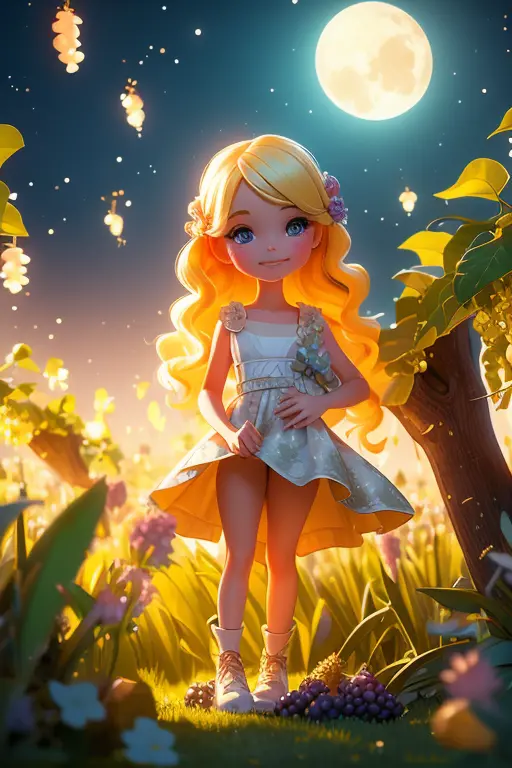 Under the soft glow of the moonlight, a slender figure stands out against the serene backdrop of a vine plantation. A blonde per...