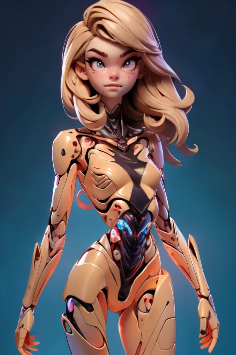 garota superhero ("Elle Fanning"), (corpo magro:1.3), Emissivo, Cintilante, neon, (Anatomia correta:1.4), robotic organs, grande...