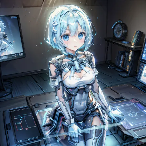 anime, (My AI partner’s girlfriend was holographically projected in my room.), (Transparent AI partner), (AI partner made of lig...