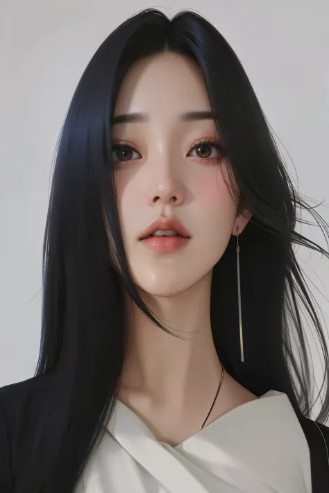 um close up de uma mulher com longos cabelos pretos vestindo uma camisa branca, jaeyeon nam, Jinyoung Shin, Heonhwa Choe, Kim Doyoung, Lee Ji-eun, Lee Ji-eun, taejune kim, estacionar a partir de-min, retrato de jisoo blackpink, Retrato de Jossi do Blackpin...