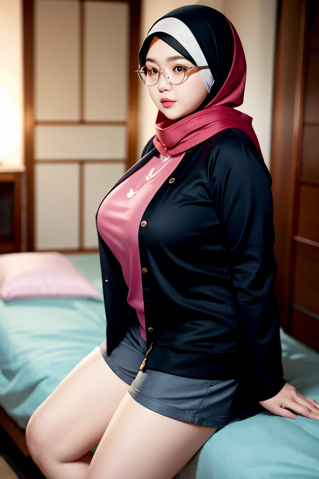 Arafed woman in a hijab poses on a bed - SeaArt AI